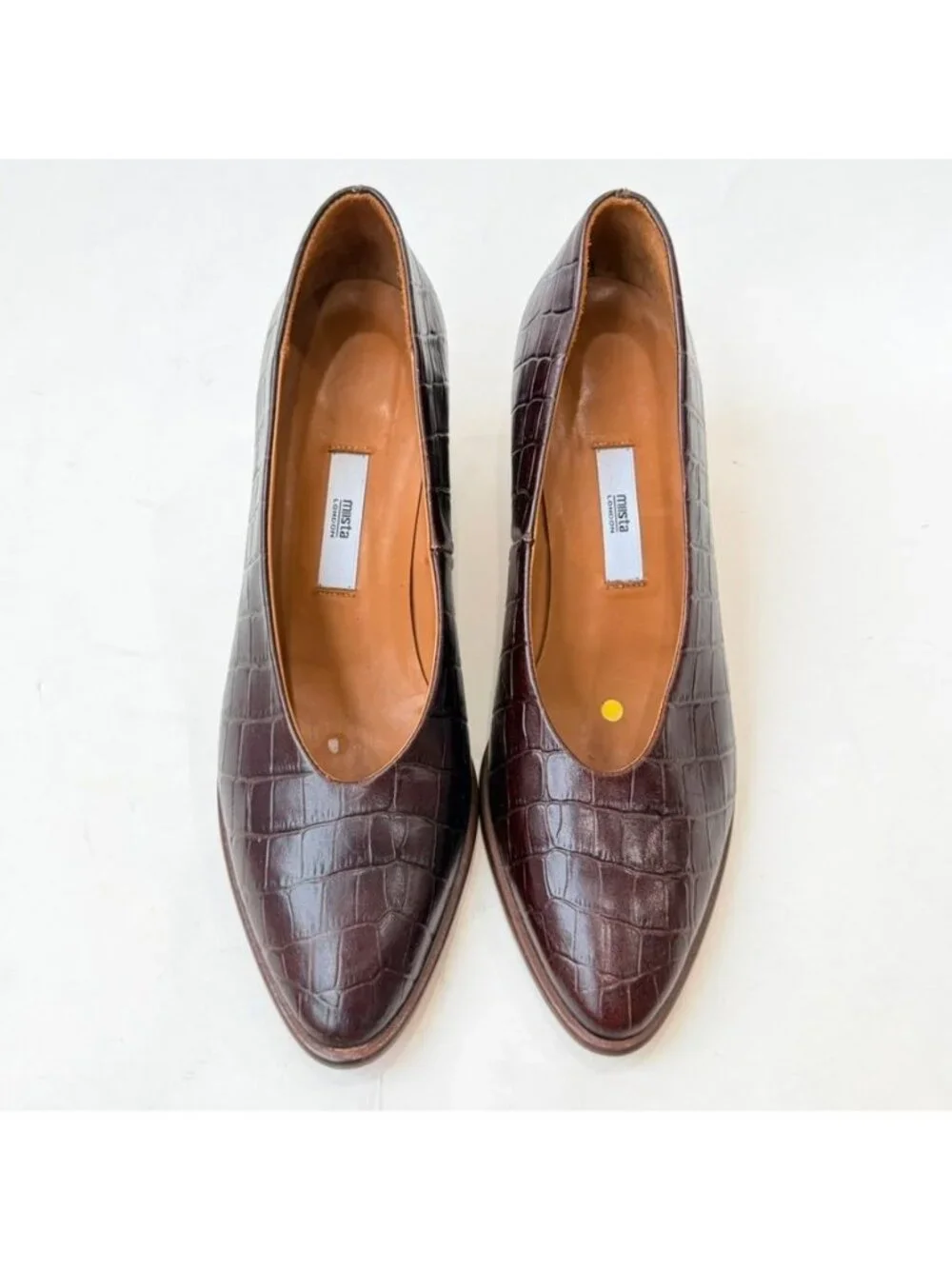 Miista Croc Embossed Leather Block Heel Pumps Brown Women's EU 41